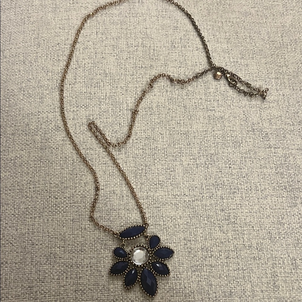 J. Crew Navy and Gold Floral Necklace